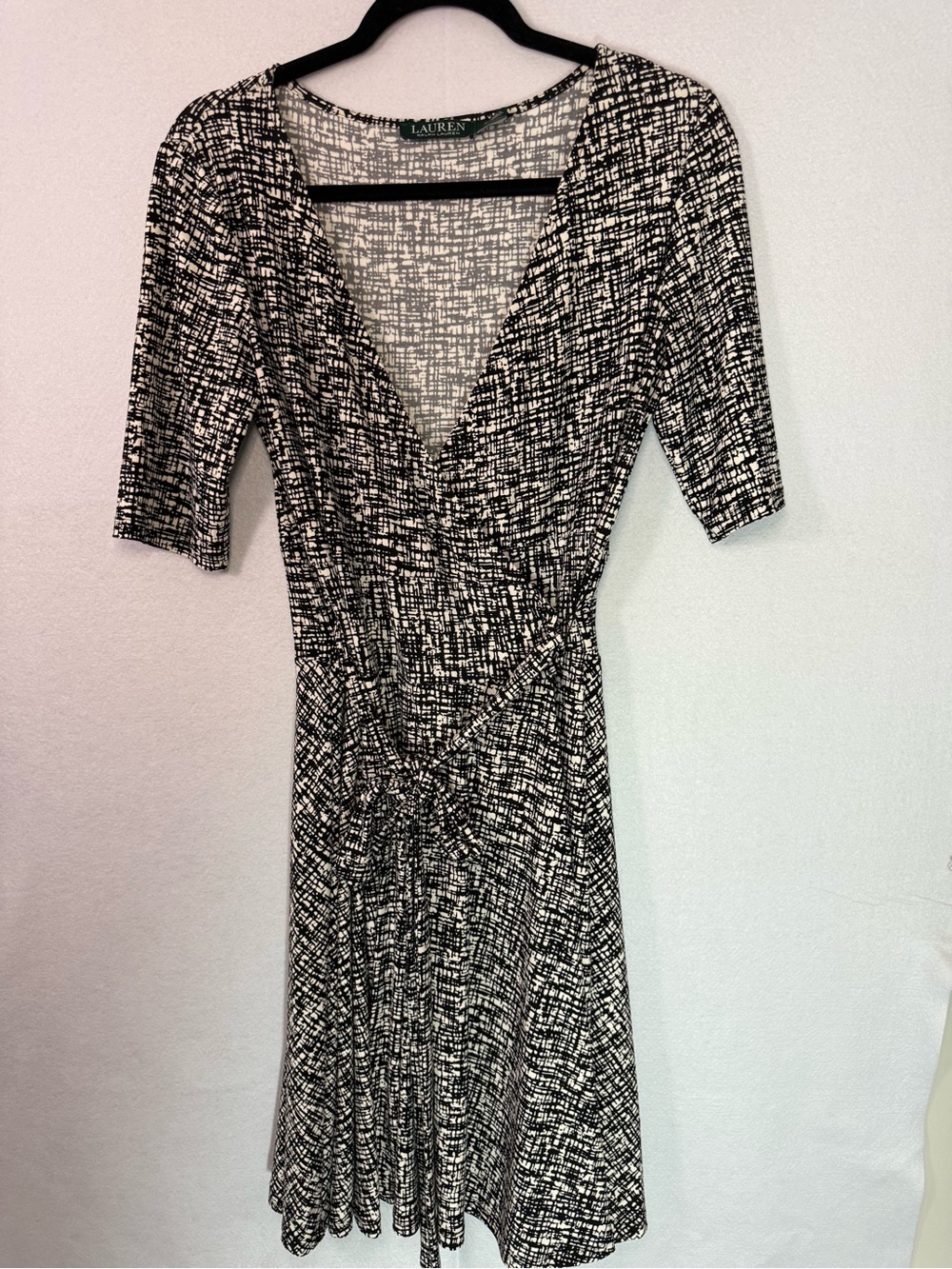 Lauren Ralph Lauren Black and White Wrap Midi Dress